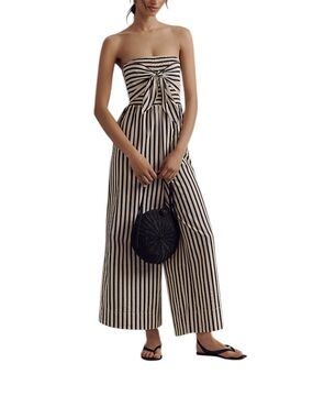 Bishop & Young striped Strapless Wide-Leg Jumpsuit in Blue and Cream Medium